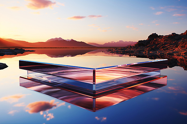 JPG 구름 편집이미지 유리 하늘 산 풍경 사람없음 그래픽 강 반사 일몰 디지털합성 단상 유리판 포디움 편집소스 이미지편집 편집실사 AI컴퓨터그래픽 AI콘텐츠 자연요소 재질 노을 무대 CG 파일형식