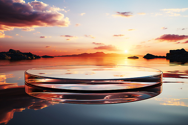 JPG 구름 편집이미지 유리 하늘 풍경 사람없음 그래픽 강 반사 일몰 원형 디지털합성 단상 유리판 포디움 편집소스 이미지편집 편집실사 AI컴퓨터그래픽 AI콘텐츠 자연요소 도형 재질 노을 무대 CG 파일형식