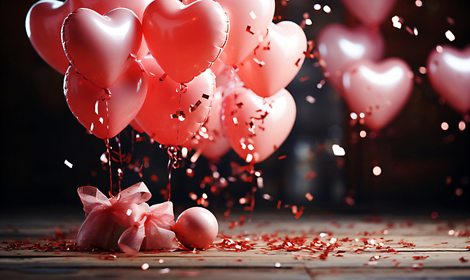 JPG 편집이미지 기념일 리본 분홍색 사랑 사람없음 그래픽 파티 로맨틱 축하 디지털합성 파티용품 꽃가루 하트풍선 편집소스 편집실사 AI포토 AI콘텐츠 감정 컬러 컨셉 이벤트 하트 가루 CG 이벤트용품 풍선 파일형식