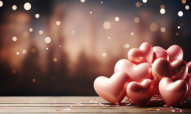 JPG 편집이미지 기념일 분홍색 사랑 사람없음 그래픽 반짝임 파티 로맨틱 축하 디지털합성 파티용품 보케 꽃가루 하트풍선 나무탁자 편집소스 편집실사 AI포토 AI콘텐츠 감정 컬러 컨셉 모션 탁자 이벤트 하트 가루 CG 이벤트용품 풍선 파일형식