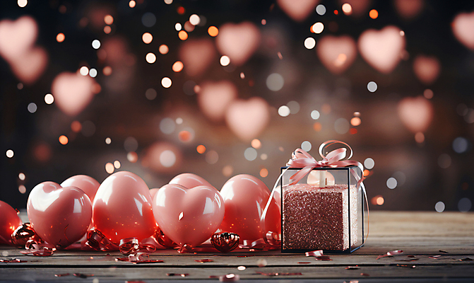 JPG 편집이미지 기념일 분홍색 사랑 사람없음 그래픽 선물상자 반짝임 파티 로맨틱 축하 디지털합성 파티용품 보케 꽃가루 하트풍선 편집소스 편집실사 AI포토 AI콘텐츠 감정 컬러 컨셉 모션 선물 이벤트 상자 하트 가루 CG 이벤트용품 풍선 파일형식