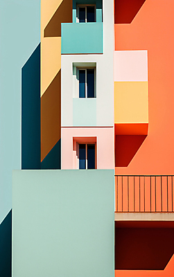 JPG 편집이미지 건축물 디자인 창문 난간 사람없음 건물 컬러풀 디지털합성 편집실사 AI포토 AI콘텐츠 건축 컬러 CG 파일형식