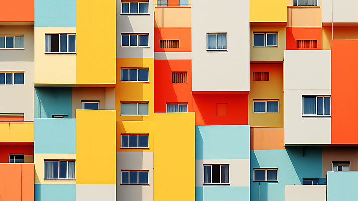 JPG 편집이미지 건축물 디자인 창문 사람없음 건물 컬러풀 디지털합성 편집실사 AI포토 AI콘텐츠 건축 컬러 CG 파일형식