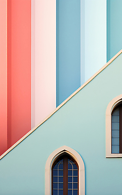 JPG 편집이미지 건축물 디자인 분홍색 하늘색 창문 사람없음 건물 디지털합성 편집실사 AI포토 AI콘텐츠 건축 컬러 파란색 CG 파일형식