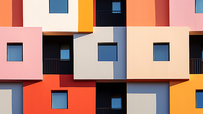 JPG 편집이미지 건축물 디자인 창문 사람없음 건물 컬러풀 디지털합성 편집실사 AI포토 AI콘텐츠 건축 컬러 CG 파일형식