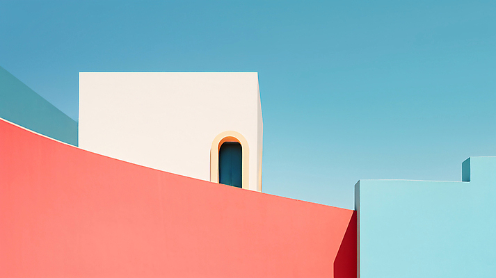 JPG 편집이미지 건축물 디자인 분홍색 창문 사람없음 건물 파란색 디지털합성 편집실사 AI포토 AI콘텐츠 건축 컬러 CG 파일형식