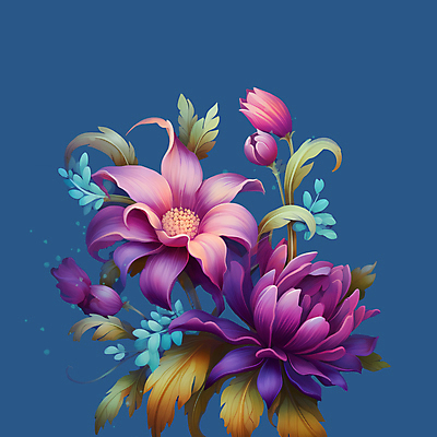 JPG 꽃 잎 일러스트 사람없음 파란색 보라색 오브젝트 국내일러스트 AI일러스트 AI콘텐츠 식물 컬러 파일형식