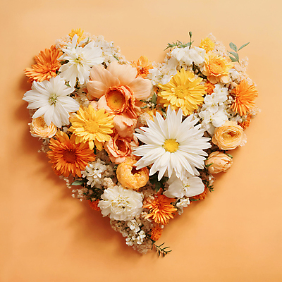 JPG 편집이미지 꽃 사랑 사람없음 주황색 하트 편집실사 AI포토 AI콘텐츠 모양 식물 감정 컬러 CG 파일형식