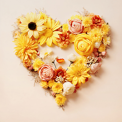 JPG 편집이미지 꽃 사랑 사람없음 노란색 하트 편집실사 AI포토 AI콘텐츠 모양 식물 감정 컬러 CG 파일형식