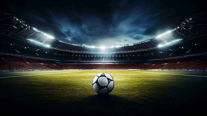 JPG 편집이미지 축구공 조명 그림자 경기 사람없음 빛 운동 축구 경기장 축구장 편집실사 AI포토 AI콘텐츠 스포츠 공 축구용품 스포츠시설 건강 구기 CG 파일형식