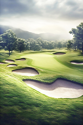 JPG 나무 구름 편집이미지 자연 필드 하늘 풍경 잔디 사람없음 벙커 비 코스 구덩이 벙커홀 편집실사 AI포토 AI콘텐츠 자연요소 식물 골프장 날씨 CG 생태계 파일형식