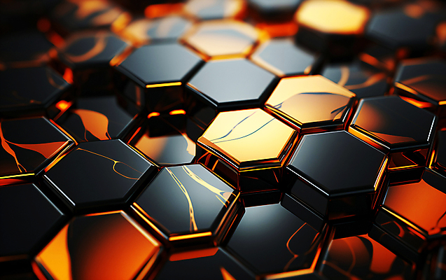 JPG 편집이미지 사람없음 3D 검은색 주황색 디지털합성 육각형 편집소스 허니콤 이미지편집 편집3D AI컴퓨터그래픽 AI콘텐츠 모양 도형 컬러 파일형식