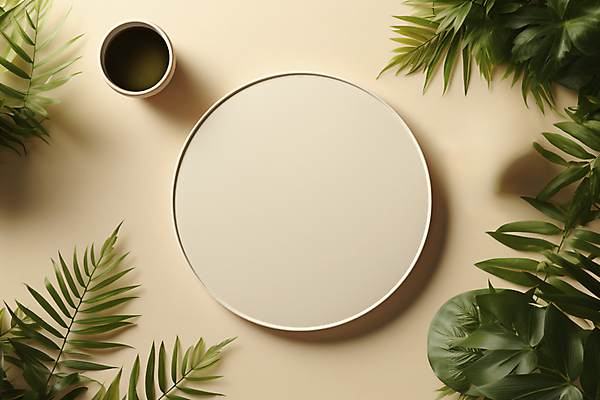 JPG 편집이미지 비즈니스 사람없음 원형 풀잎 커피잔 오브젝트 베이지색 카피스페이스 편집실사 AI포토 AI콘텐츠 도형 커피 컬러 잎 잔 공백 풀_식물 CG 파일형식