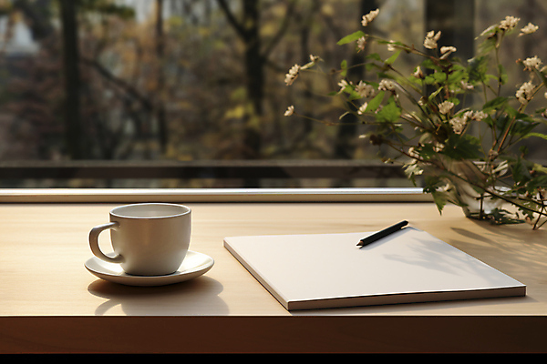 JPG 편집이미지 꽃 비즈니스 탁자 사람없음 연필 공책 커피잔 오브젝트 편집실사 AI포토 AI콘텐츠 식물 커피 가구 문구용품 학용품 잔 필기구 CG 파일형식