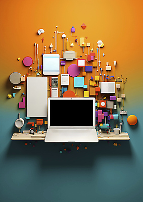 JPG 편집이미지 비즈니스 추상 선반 사람없음 노트북 컬러풀 오브젝트 그라데이션 복잡 편집실사 AI컴퓨터그래픽 AI콘텐츠 컬러 가구 컨셉 무늬 전자제품 CG 파일형식