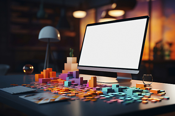 JPG 편집이미지 비즈니스 탁자 추상 사람없음 컬러풀 모니터 블록 스탠드 오브젝트 카피스페이스 편집실사 AI컴퓨터그래픽 AI콘텐츠 컬러 가구 무늬 조명 컴퓨터 공백 CG 파일형식