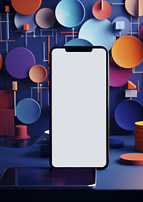 JPG 편집이미지 선 비즈니스 추상 사람없음 파란색 스마트폰 컬러풀 원형 오브젝트 카피스페이스 편집실사 AI컴퓨터그래픽 AI콘텐츠 도형 컬러 무늬 핸드폰 스마트기기 공백 CG 파일형식