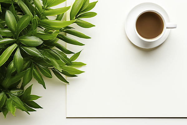 JPG 식물 편집이미지 화분 종이 잎 비즈니스 사람없음 커피잔 오브젝트 카피스페이스 편집실사 AI포토 AI콘텐츠 커피 잔 공백 CG 파일형식