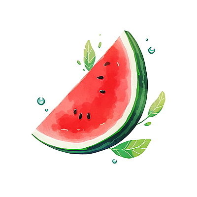 JPG 잎 과일 일러스트 여름음식 수채화 수박 사람없음 빨간색 여름 물방울 오브젝트 수박조각 국내일러스트 AI일러스트 AI콘텐츠 식물 계절 음식 컬러 조각 파일형식 여름_계절