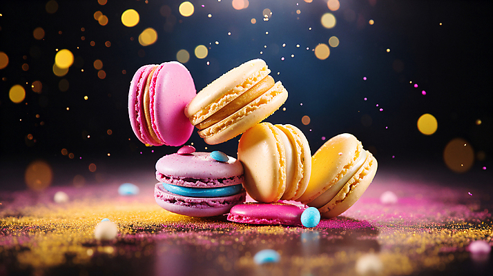 JPG 편집이미지 디저트 사람없음 컬러풀 가루 보케 마카롱 빛망울 흩날리기 편집실사 AI컴퓨터그래픽 AI콘텐츠 음식 컬러 모션 빛 CG 파일형식
