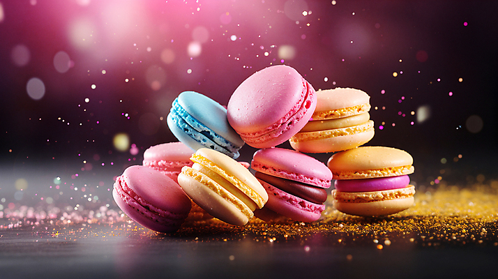 JPG 편집이미지 디저트 사람없음 컬러풀 쌓기 가루 보케 마카롱 편집실사 AI컴퓨터그래픽 AI콘텐츠 음식 컬러 모션 CG 파일형식