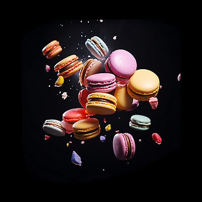JPG 편집이미지 디저트 사람없음 컬러풀 마카롱 흩날리기 편집실사 AI컴퓨터그래픽 AI콘텐츠 음식 컬러 모션 CG 파일형식