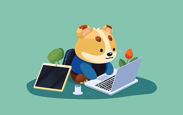 JPG 교육 꽃 동물캐릭터 일러스트 곰 앉기 사람없음 노트북 학습 태블릿 일러캐릭터 AI일러스트 AI콘텐츠 식물 동물 캐릭터 포유류 모션 전자제품 스마트기기 파일형식