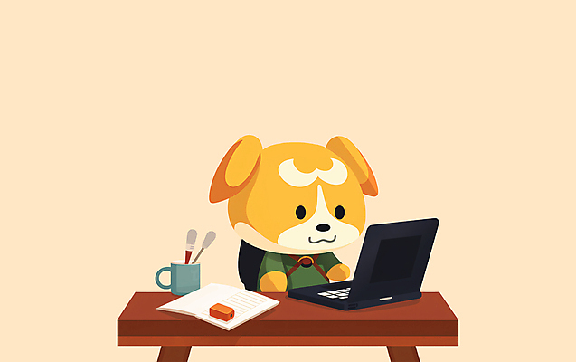 JPG 교육 동물캐릭터 일러스트 사람없음 책 노트북 학습 머그컵 강아지 책상 일러캐릭터 AI일러스트 AI콘텐츠 동물 캐릭터 가구 컵 전자제품 반려동물 개 파일형식