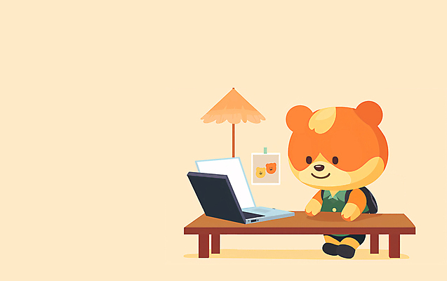 JPG 교육 동물캐릭터 일러스트 곰 사람없음 노트북 학습 램프 책상 일러캐릭터 AI일러스트 AI콘텐츠 동물 캐릭터 가구 포유류 조명 전자제품 파일형식