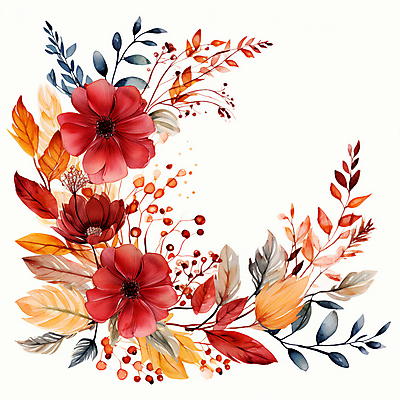 JPG 꽃 잎 일러스트 수채화 사람없음 디지털합성 카피스페이스 편집소스 국내일러스트 AI일러스트 AI콘텐츠 식물 공백 파일형식