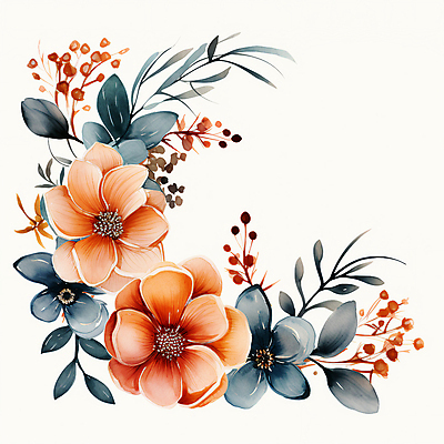 JPG 꽃 잎 일러스트 수채화 사람없음 디지털합성 카피스페이스 편집소스 국내일러스트 AI일러스트 AI콘텐츠 식물 공백 파일형식