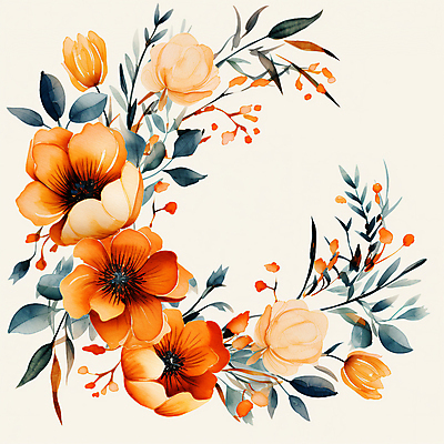 JPG 꽃 잎 일러스트 수채화 사람없음 디지털합성 카피스페이스 편집소스 국내일러스트 AI일러스트 AI콘텐츠 식물 공백 파일형식