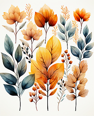 JPG 꽃 잎 일러스트 수채화 사람없음 다양 디지털합성 편집소스 국내일러스트 AI일러스트 AI콘텐츠 식물 다수 파일형식