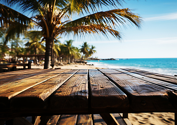 JPG 편집이미지 풍경 해변 사람없음 여름 야자수 열대식물 디지털합성 나무탁자 블러효과 편집소스 편집실사 AI포토 AI콘텐츠 나무 식물 계절 바다 탁자 CG 블러 파일형식 효과