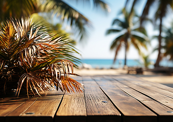 JPG 편집이미지 풍경 해변 사람없음 여름 야자수 풀 열대식물 디지털합성 나무탁자 블러효과 편집소스 편집실사 AI포토 AI콘텐츠 나무 식물 계절 바다 탁자 CG 블러 파일형식 효과
