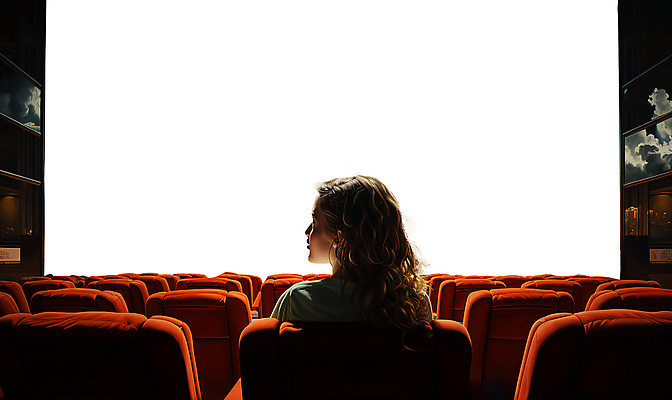 PSD 편집이미지 여자 의자 한명 앉기 상반신 성인 빛 스크린 영화관 극장 디지털합성 역광 영화감상 성인여자한명만 카피스페이스 이미지편집 1 가구 모션 사람 공백 감상 영화 여자한명만 성인여자만 파일형식