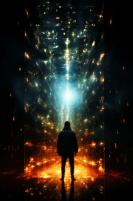 JPG 전신 편집이미지 남자 한명 서기 성인 빛 반짝임 디지털 어둠 공간 사이버 디지털합성 보안 해킹 해커 정보보호 정보수집 성인남자한명만 편집소스 편집실사 AI컴퓨터그래픽 AI콘텐츠 1 모션 안전 사람 범죄 보호 수집 CG 남자한명만 성인남자만 파일형식