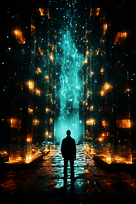 JPG 전신 편집이미지 남자 한명 서기 성인 빛 반짝임 디지털 사각형 어둠 공간 사이버 디지털합성 보안 해킹 해커 정보보호 정보수집 성인남자한명만 편집소스 편집실사 AI컴퓨터그래픽 AI콘텐츠 도형 1 모션 안전 사람 범죄 보호 수집 CG 남자한명만 성인남자만 파일형식