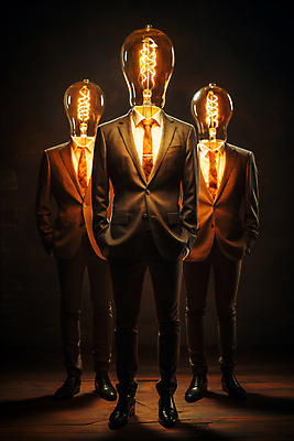 JPG 전신 편집이미지 생각 전구 조명 아이디어 의인화 서기 정장 사람없음 빛 비즈니스맨 주머니손 편집실사 AI컴퓨터그래픽 AI콘텐츠 옷 남자 컨셉 비즈니스 모션 직장인 CG 파일형식