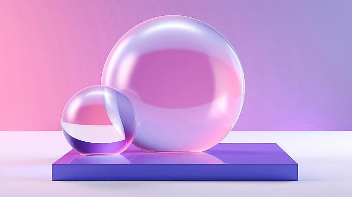 JPG 편집이미지 분홍색 유리 사람없음 그래픽 3D 사각형 보라색 원형 투명 그라데이션 단상 유리구슬 입체도형 홀로그램 편집3D AI컴퓨터그래픽 AI콘텐츠 도형 컬러 재질 구슬 입체 디지털합성 파일형식