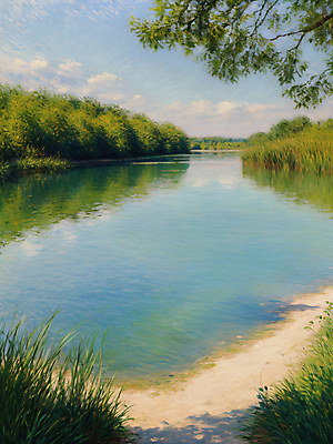 JPG 나무 구름 편집이미지 호수 물결 자연 하늘 풍경 사람없음 반사 표현 물가 풀 디지털합성 그림 질감 유화 편집실사 자연요소 식물 미술 CG 생태계 파일형식