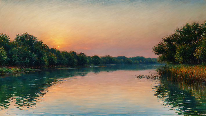 JPG 나무 편집이미지 호수 물결 자연 하늘 풍경 사람없음 태양 일몰 표현 물가 풀 디지털합성 그림 질감 유화 편집실사 자연요소 식물 미술 노을 CG 생태계 파일형식
