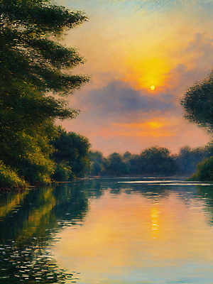 JPG 나무 구름 편집이미지 호수 물결 자연 하늘 풍경 사람없음 태양 반사 일몰 표현 물가 디지털합성 그림 질감 유화 편집실사 자연요소 식물 미술 노을 CG 생태계 파일형식