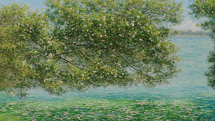 JPG 나무 편집이미지 꽃 호수 자연 풍경 사람없음 초록색 표현 물가 디지털합성 그림 질감 유화 편집실사 식물 컬러 미술 CG 생태계 파일형식