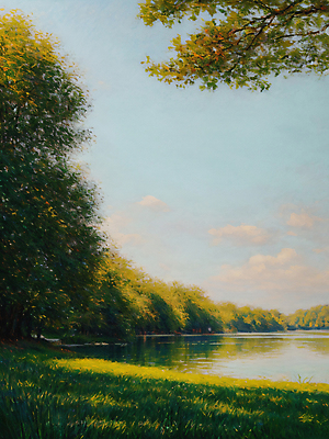 JPG 나무 구름 편집이미지 호수 물결 자연 하늘 나뭇잎 그림자 풍경 사람없음 반사 표현 물가 풀 디지털합성 그림 질감 유화 편집실사 자연요소 식물 잎 미술 CG 생태계 파일형식