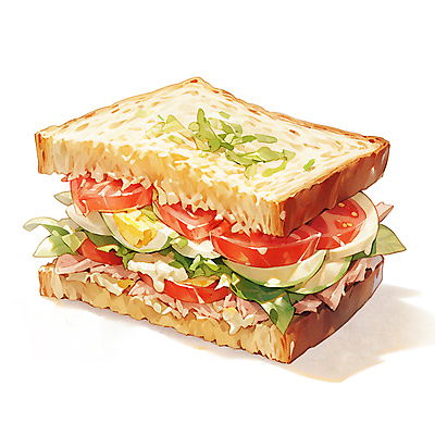 JPG 빵 토마토 채소 일러스트 샌드위치 사람없음 계란 햄 국내일러스트 AI일러스트 AI콘텐츠 음식 육류 알 파일형식
