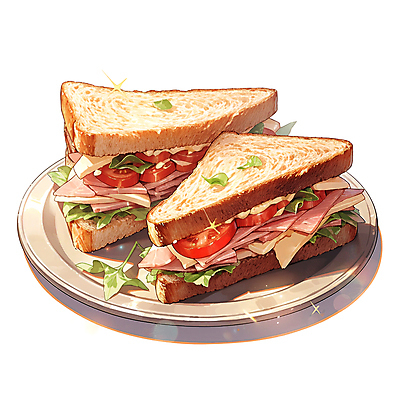 JPG 접시 빵 토마토 채소 일러스트 치즈 샌드위치 사람없음 반짝임 햄 국내일러스트 AI일러스트 AI콘텐츠 식기 음식 모션 유제품 육류 파일형식