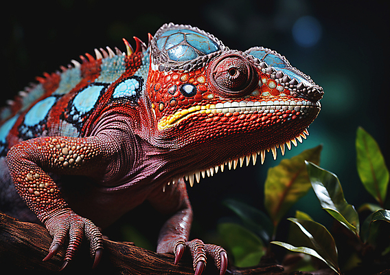 JPG 편집이미지 한마리 잎 파충류 근접촬영 사람없음 나뭇가지 디지털합성 카멜레온 보호색 편집실사 AI포토 AI콘텐츠 나무 식물 동물 1 뷰포인트 컬러 CG 파일형식