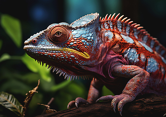 JPG 편집이미지 한마리 잎 파충류 근접촬영 사람없음 나뭇가지 디지털합성 카멜레온 보호색 편집실사 AI포토 AI콘텐츠 나무 식물 동물 1 뷰포인트 컬러 CG 파일형식