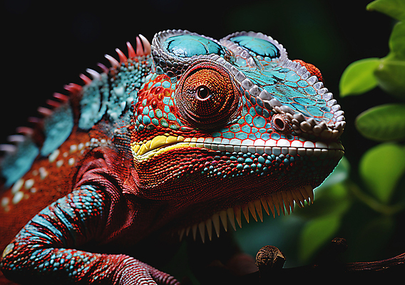 JPG 편집이미지 한마리 잎 파충류 근접촬영 사람없음 디지털합성 카멜레온 보호색 편집실사 AI포토 AI콘텐츠 식물 동물 1 뷰포인트 컬러 CG 파일형식